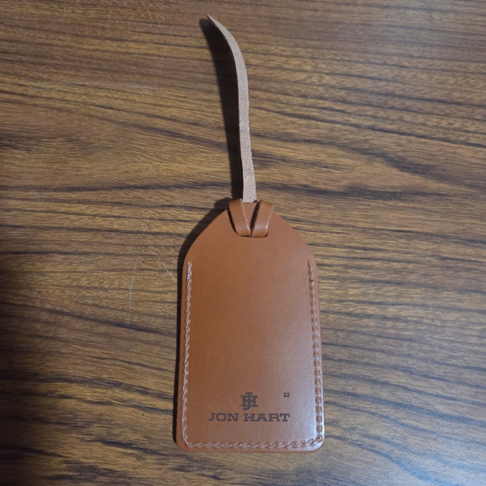 Jon Hart Tan Leather Luggage Tag Monogram HMP Travel ID Bag Label